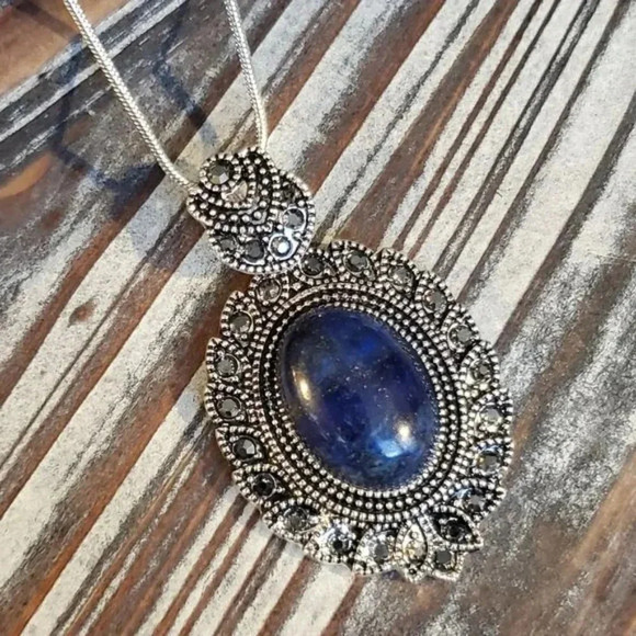 Victorian Style Necklace Gemstone Lapis Lazuli - Picture 1 of 5